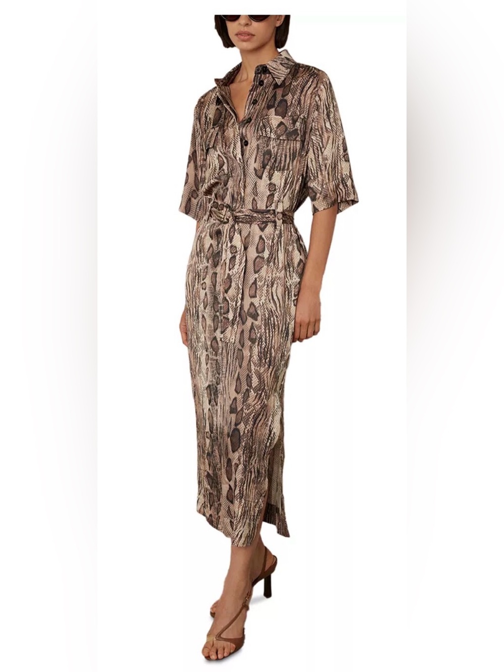 Reiss NWT $330 Farah Animal Print Shirtdress 6 Neutral/Pink